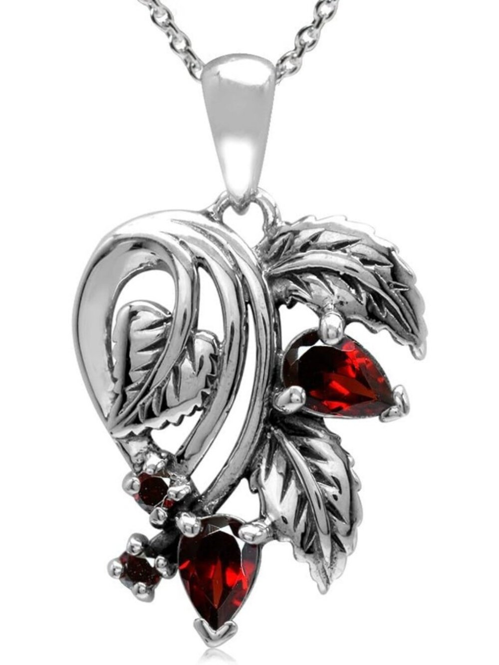 Natural Gemstone 925 Sterling Silver Leaf Pendant Necklace, Vintage Style, 18